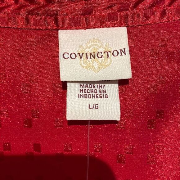 Covington Women's Red Textured Satin Stand Up Collar Woven Blouse Size Large NWT - Picture 4 of 11